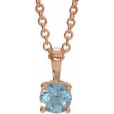 14K Gold Round Natural Aquamarine Birthstone Necklace or Pendant