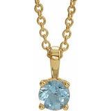 14K Gold Round Natural Aquamarine Birthstone Necklace or Pendant