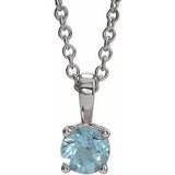 14K Gold Round Natural Aquamarine Birthstone Necklace or Pendant