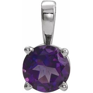 14K Gold Round Natural Amethyst Birthstone Necklace or Pendant