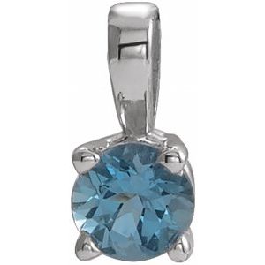 14K Gold Round Natural Aquamarine Birthstone Necklace or Pendant