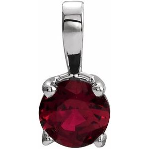 14K Gold Round Lab-Grown Ruby Birthstone Necklace or Pendant