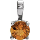 14K Gold Round Natural Citrine Birthstone Necklace or Pendant