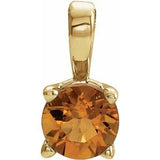 14K Gold Round Natural Citrine Birthstone Necklace or Pendant