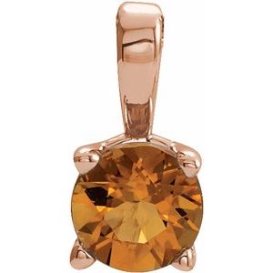 14K Gold Round Natural Citrine Birthstone Necklace or Pendant