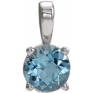 14K Gold Round Natural Aquamarine Birthstone Necklace or Pendant