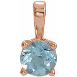 14K Gold Round Natural Aquamarine Birthstone Necklace or Pendant