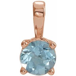 14K Gold Round Natural Aquamarine Birthstone Necklace or Pendant