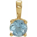 14K Gold Round Natural Aquamarine Birthstone Necklace or Pendant