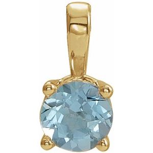 14K Gold Round Natural Aquamarine Birthstone Necklace or Pendant