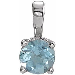 14K Gold Round Natural Aquamarine Birthstone Necklace or Pendant