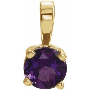 14K Gold Round Natural Amethyst Birthstone Necklace or Pendant