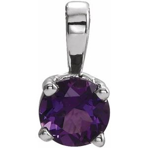 14K Gold Round Natural Amethyst Birthstone Necklace or Pendant
