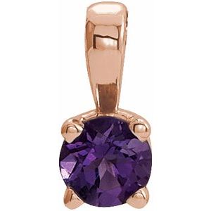 14K Gold Round Natural Amethyst Birthstone Necklace or Pendant