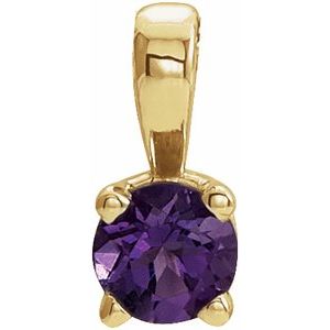 14K Gold Round Natural Amethyst Birthstone Necklace or Pendant