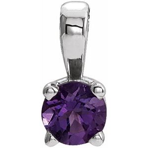 14K Gold Round Natural Amethyst Birthstone Necklace or Pendant