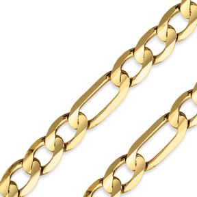 10K yellow gold hollow diamond-cut Figaro chain with bold polished links and a secure lobster clasp