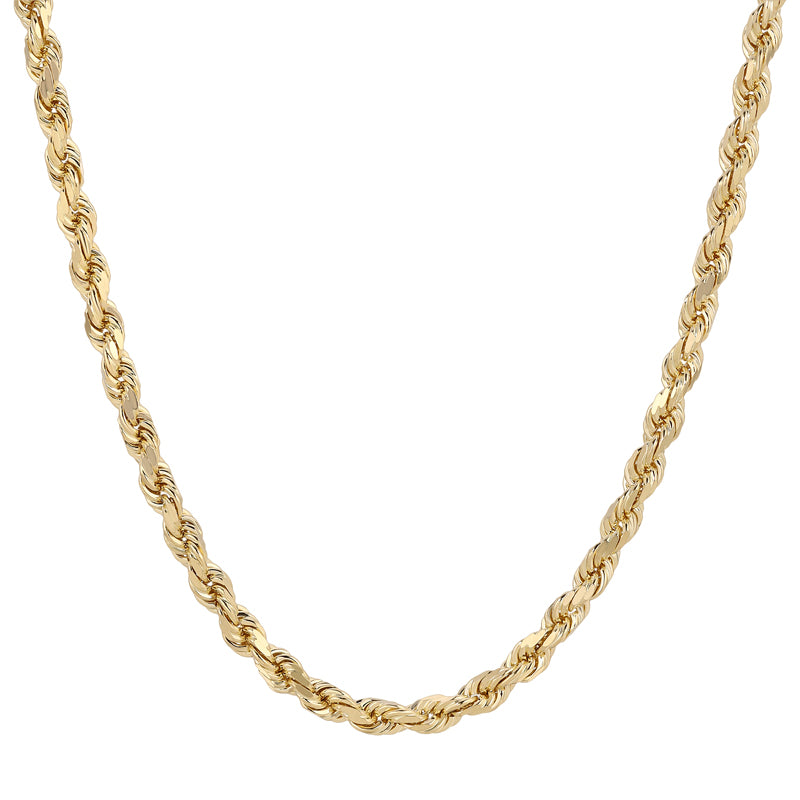 Versatile 14K yellow gold rope chain for men and women, ideal for both casual and formal occasions.