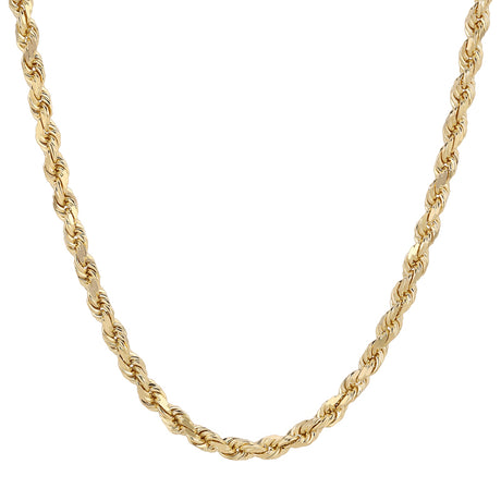 14K REAL Hollow Yellow Gold 1.50mm-5.00mm Diamond Cut ROPE Chain