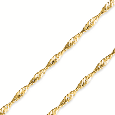 Solid 14K Gold Singapore Chain (Yellow or White): Diamond-cut design in delicate widths (1.1mm-1.5mm) by Italian Fashions.