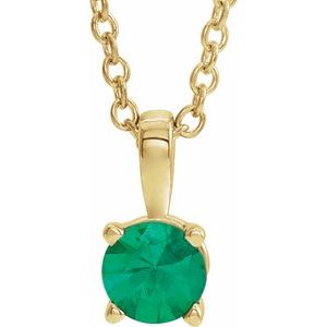 14K Gold Round Lab-Grown Emerald Birthstone Necklace or Pendant