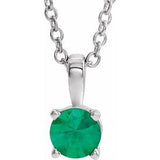 14K Gold Round Lab-Grown Emerald Birthstone Necklace or Pendant