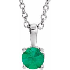 14K Gold Round Natural Emerald Birthstone Necklace or Pendant