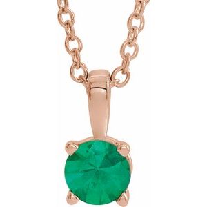 14K Gold Round Natural Emerald Birthstone Necklace or Pendant