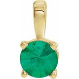 14K Gold Round Natural Emerald Birthstone Necklace or Pendant