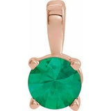 14K Gold Round Lab-Grown Emerald Birthstone Necklace or Pendant