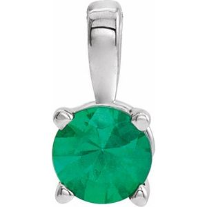 14K Gold Round Natural Emerald Birthstone Necklace or Pendant