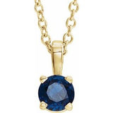 14K Gold Round Lab-Grown Blue Sapphire Birthstone Necklace or Pendant