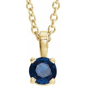 14K Gold Round Lab-Grown Blue Sapphire Birthstone Necklace or Pendant