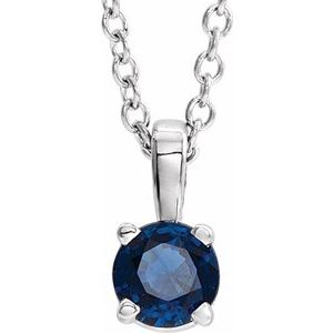 Platinum Round Natural Blue Sapphire Birthstone Necklace or Pendant