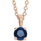 14K Gold Round Lab-Grown Blue Sapphire Birthstone Necklace or Pendant