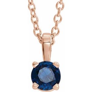 14K Gold Round Lab-Grown Blue Sapphire Birthstone Necklace or Pendant