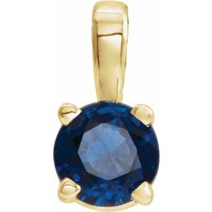 14K Gold Round Lab-Grown Blue Sapphire Birthstone Necklace or Pendant