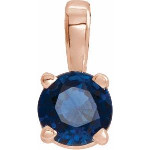 14K Gold Round Lab-Grown Blue Sapphire Birthstone Necklace or Pendant