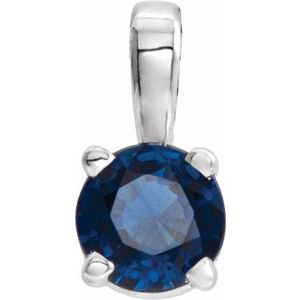 Platinum Round Natural Blue Sapphire Birthstone Necklace or Pendant