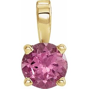 14K Gold Round Natural Pink Tourmaline Birthstone Necklace or Pendant