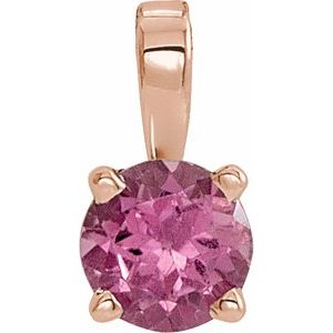14K Gold Round Natural Pink Tourmaline Birthstone Necklace or Pendant