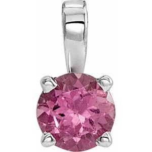 14K Gold Round Natural Pink Tourmaline Birthstone Necklace or Pendant