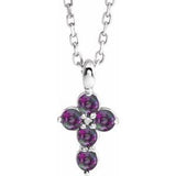Platinum Round Lab-Grown Alexandrite Accented Cross Necklace or Pendant