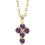 14K Gold Round Lab-Grown Alexandrite Accented Cross Necklace or Pendant