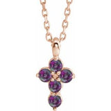 14K Gold Round Lab-Grown Alexandrite Accented Cross Necklace or Pendant