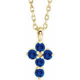 14K Gold Round Natural Blue Sapphire Accented Cross Necklace or Pendant