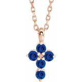 14K Gold Round Natural Blue Sapphire Accented Cross Necklace or Pendant
