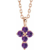 14K Gold Round Natural Amethyst Accented Cross Necklace or Pendant