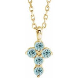 14K Gold Round Natural Aquamarine Accented Cross Necklace or Pendant
