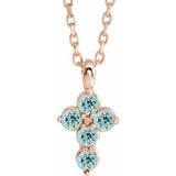 14K Gold Round Natural Aquamarine Accented Cross Necklace or Pendant